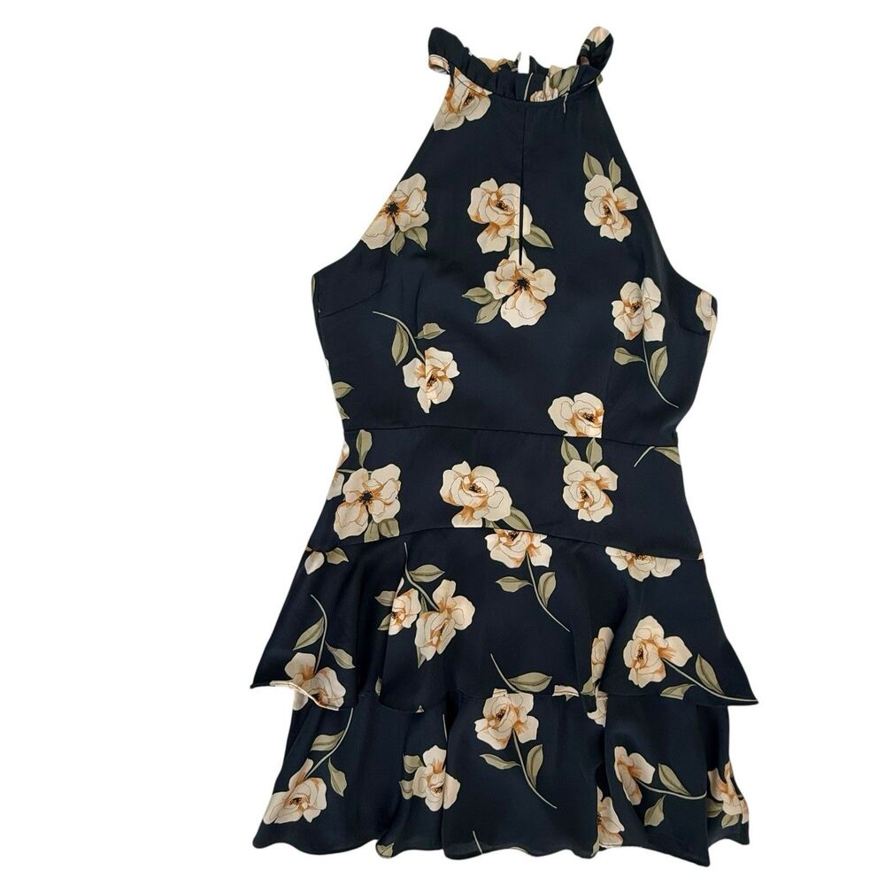 NEW BB Dakota Gardenia Party Dress 8 Floral Blue Halter Ruffle Mini Sleeveless